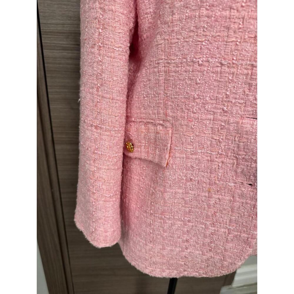 ZARA Pink Tweed Blazer Womens S Gold Button Tailored Jacket Textured Lined - Picture 6 of 9